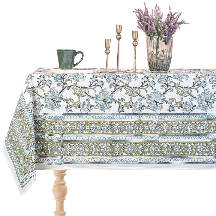 Nappe en coton Acantha imprimée à la main pour la vente par Perilla Home