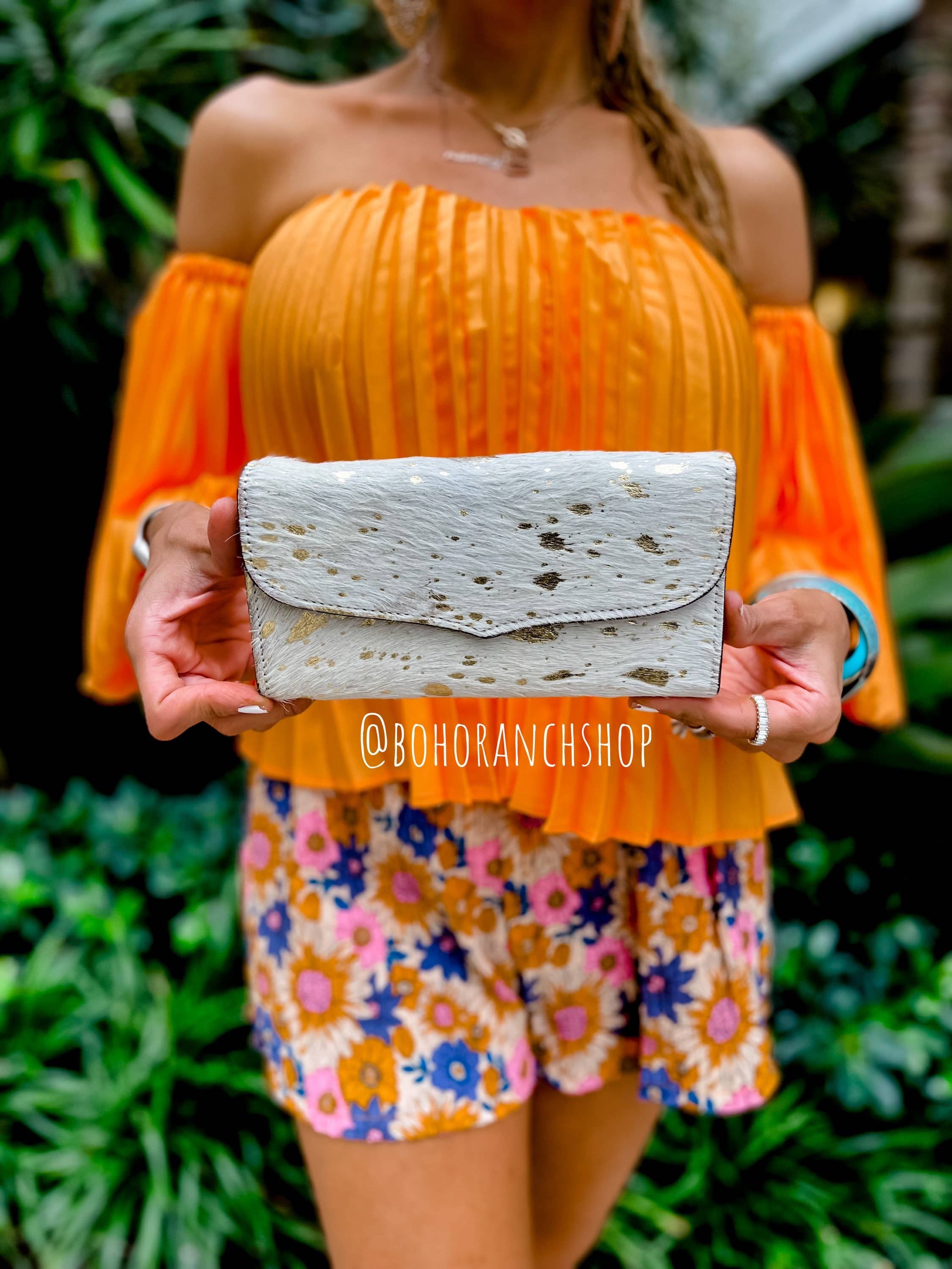 Boho Ranch Shop - Vente Portefeuille – femme - Portefeuille en cuir de vachette Western Hair On Vache0