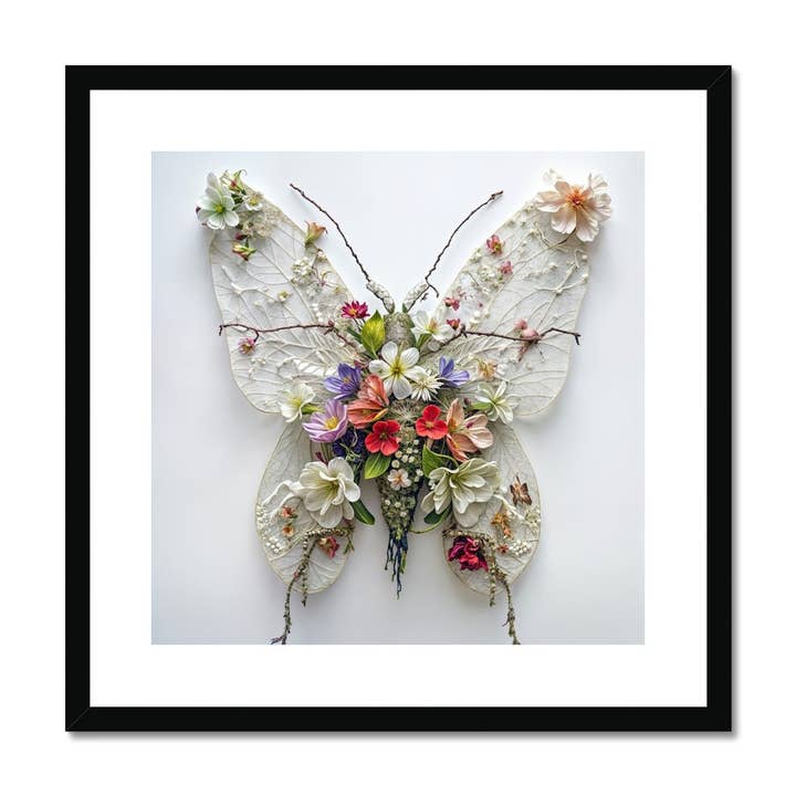 Delicate Butterfly Artwork with Floral and Lace Elements Framed & Mounted Print for wholesale by Pixel Gallery