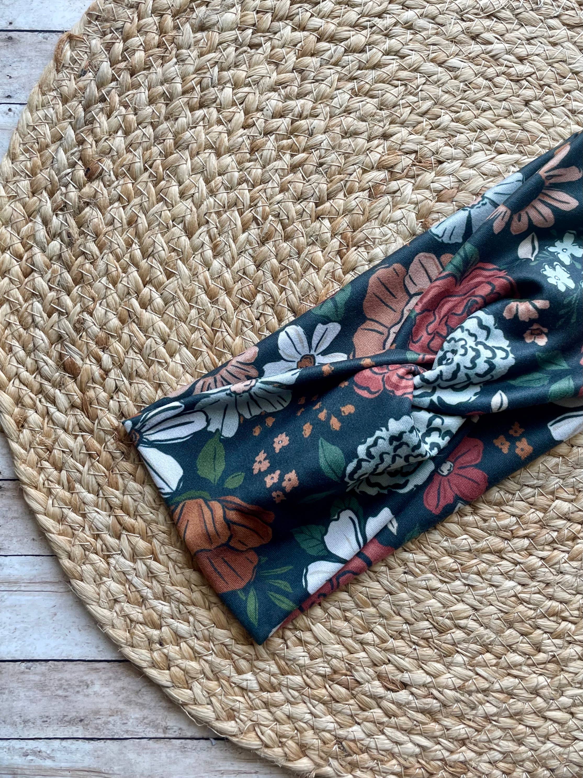 Designs by Rachel Joy - Wholesale Fashion Headband - Women's - Montana Floral Dark Knit Twist Headband