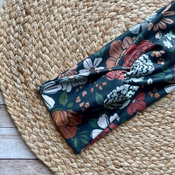 Designs by Rachel Joy - Wholesale Fashion Headband - Women's - Montana Floral Dark Knit Twist Headband0