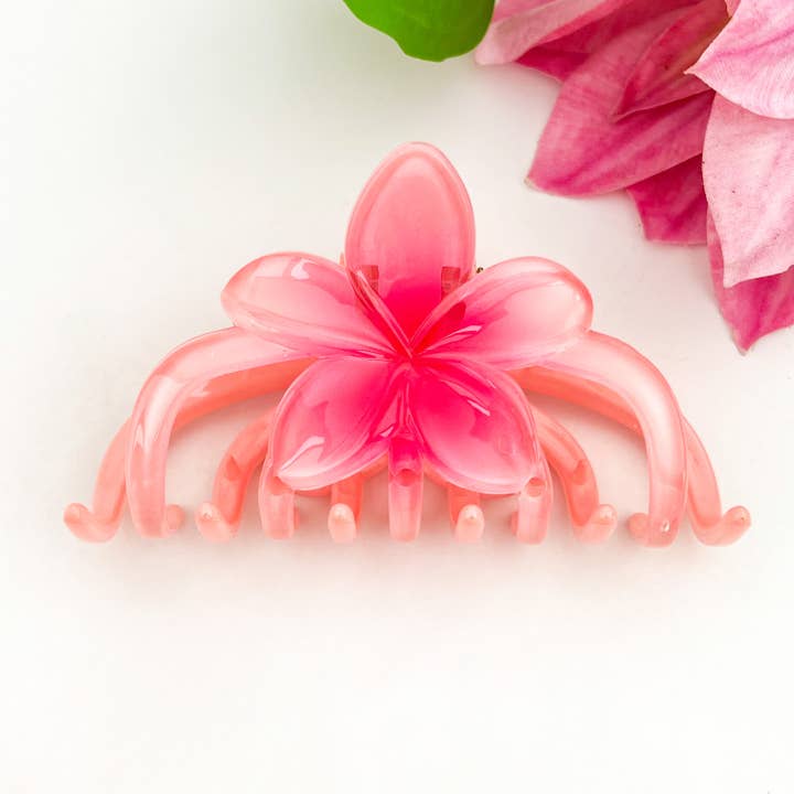 Pink Plumeria Flower Plant Acetate Hair Claw Clip for wholesale on Faire4