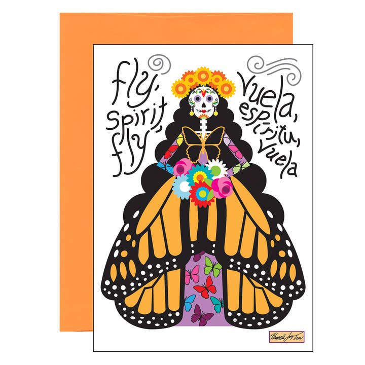 Catrina, Fly, Spirit, Day of the Dead Card Monarch Butterfly for wholesale by The Art of Pamela Joy Trow