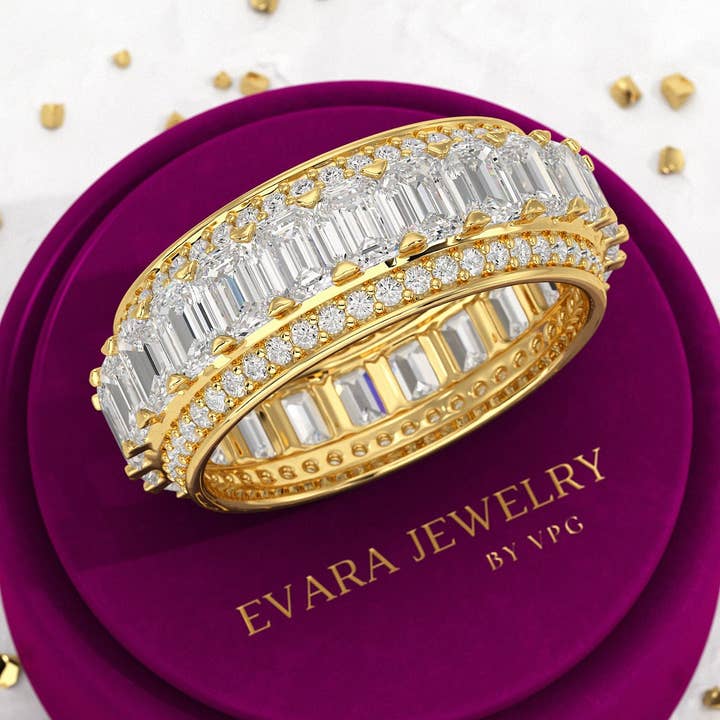 5 Carat Emerald & Round Cut Lab Grown Diamond Minimalist Wedding Eternity Band for wholesale by Evara Jewelry