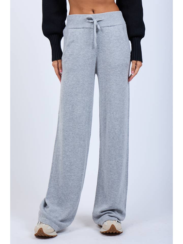 Sky to Moon - Wholesale Lounge Sweatpants/Joggers - Women's - -CASUAL FRONT TIE KNIT SWEATER LONG STRAIGHT PANTS