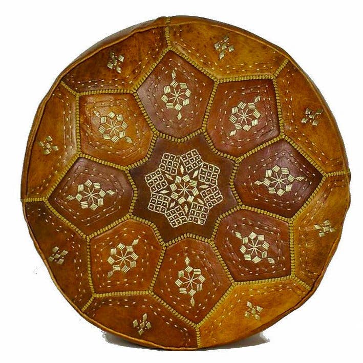 Moroccan Leather Ottoman - Tile Design - Tan for wholesale by Moroccan Corridor