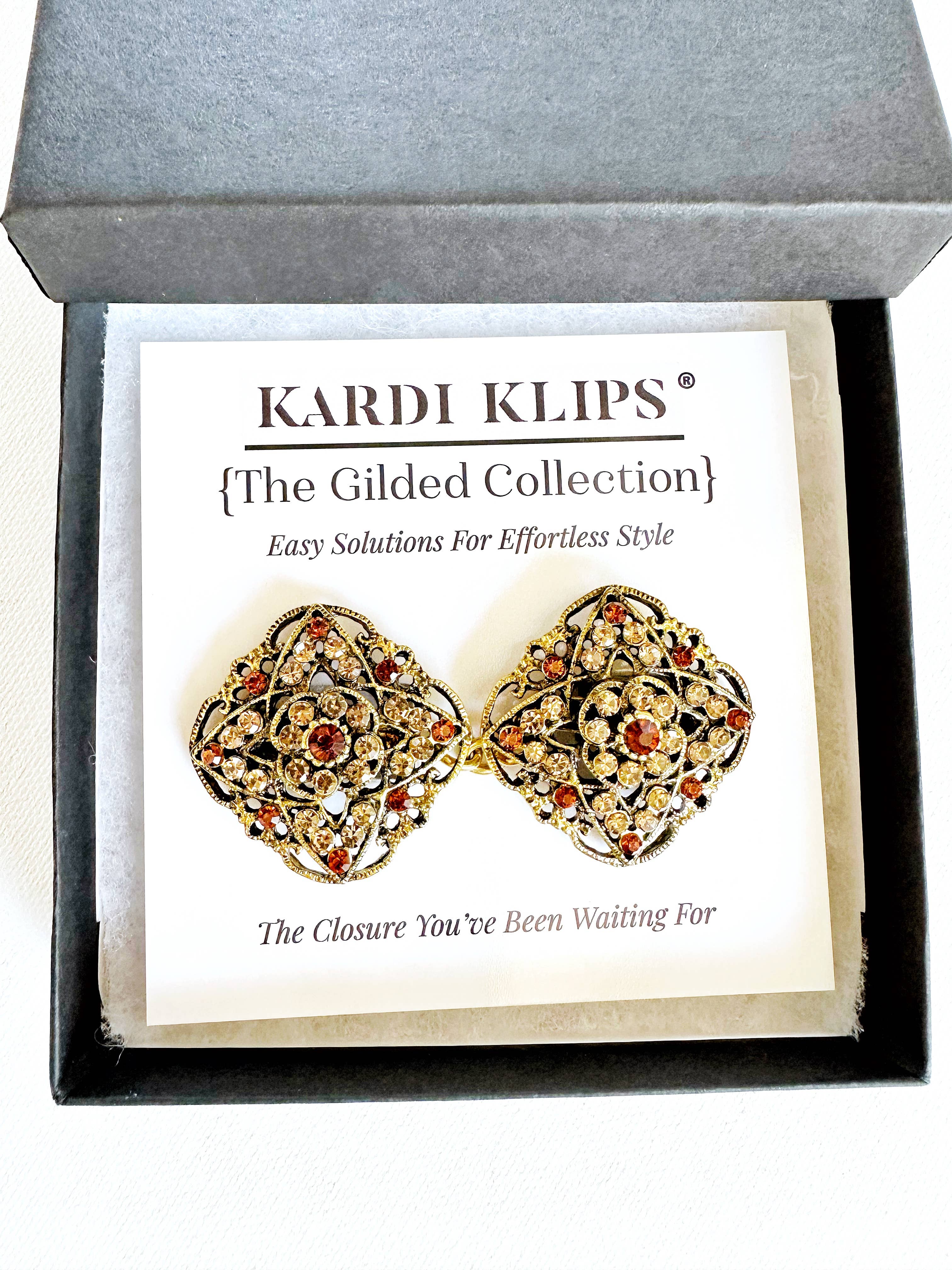 KardiKlips - Vente Broches - Clip de serrage marron et or, fermoir de pull doré KardiKlip5