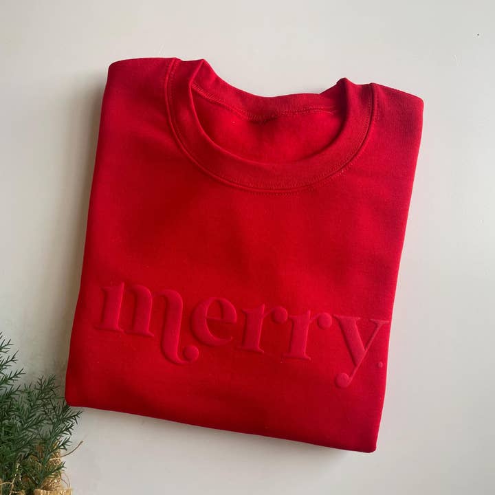 Up2ournecksinfabric - Wholesale Sweatshirt - Women's - Retro Embossed Merry Sweatshirt - Womens Holiday Sweatshirt3