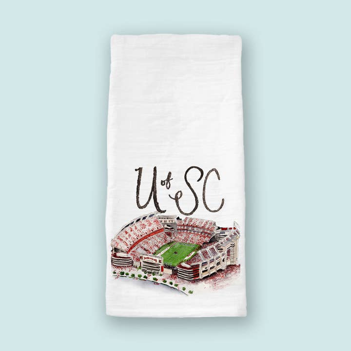 UofSC Williams Brice Tea Towel for wholesale by Grace Langdon Art