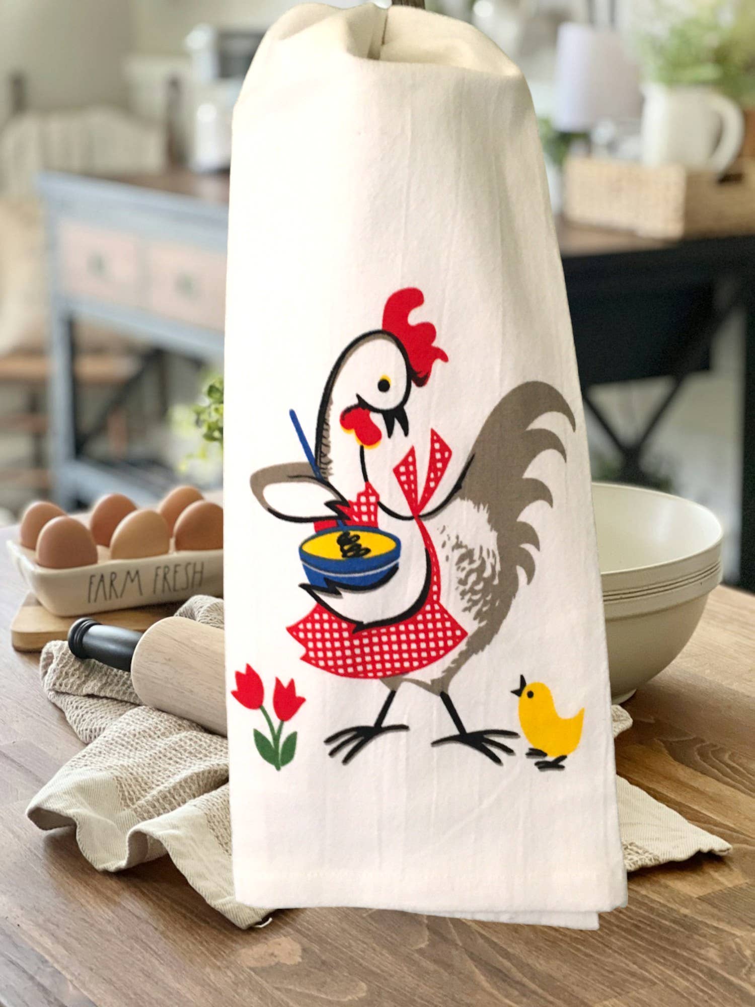 Red and White Kitchen Company - Wholesale Tea Towel - Kitchen Chicken Retro Flour Sack Kitchen Towel1