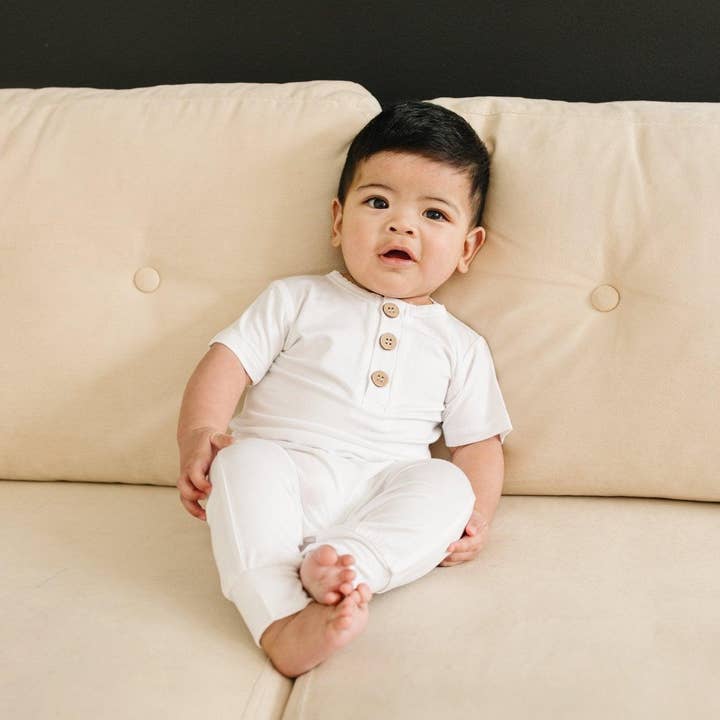 Little Joy Co. - Vente Barboteuse – bébé - Barboteuse Henley en bambou8