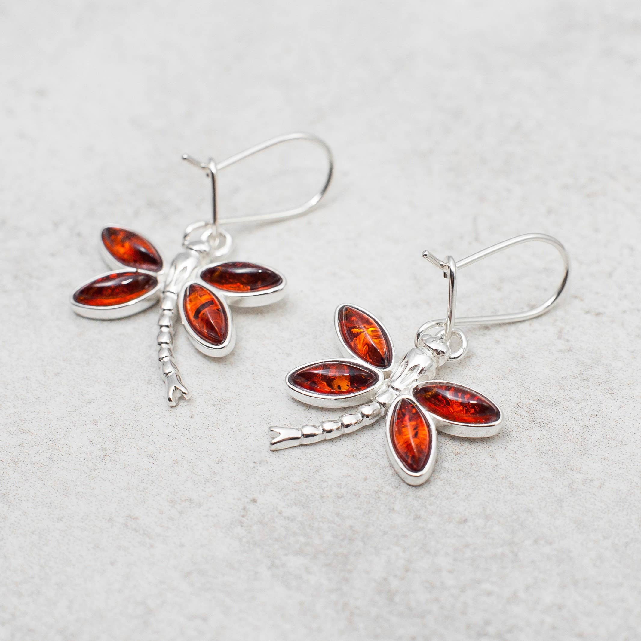 Marcin Waryszak - Wholesale Dangle Earrings - Baltic Amber Dragonfly Earrings Silver Dragonfly Earrings1