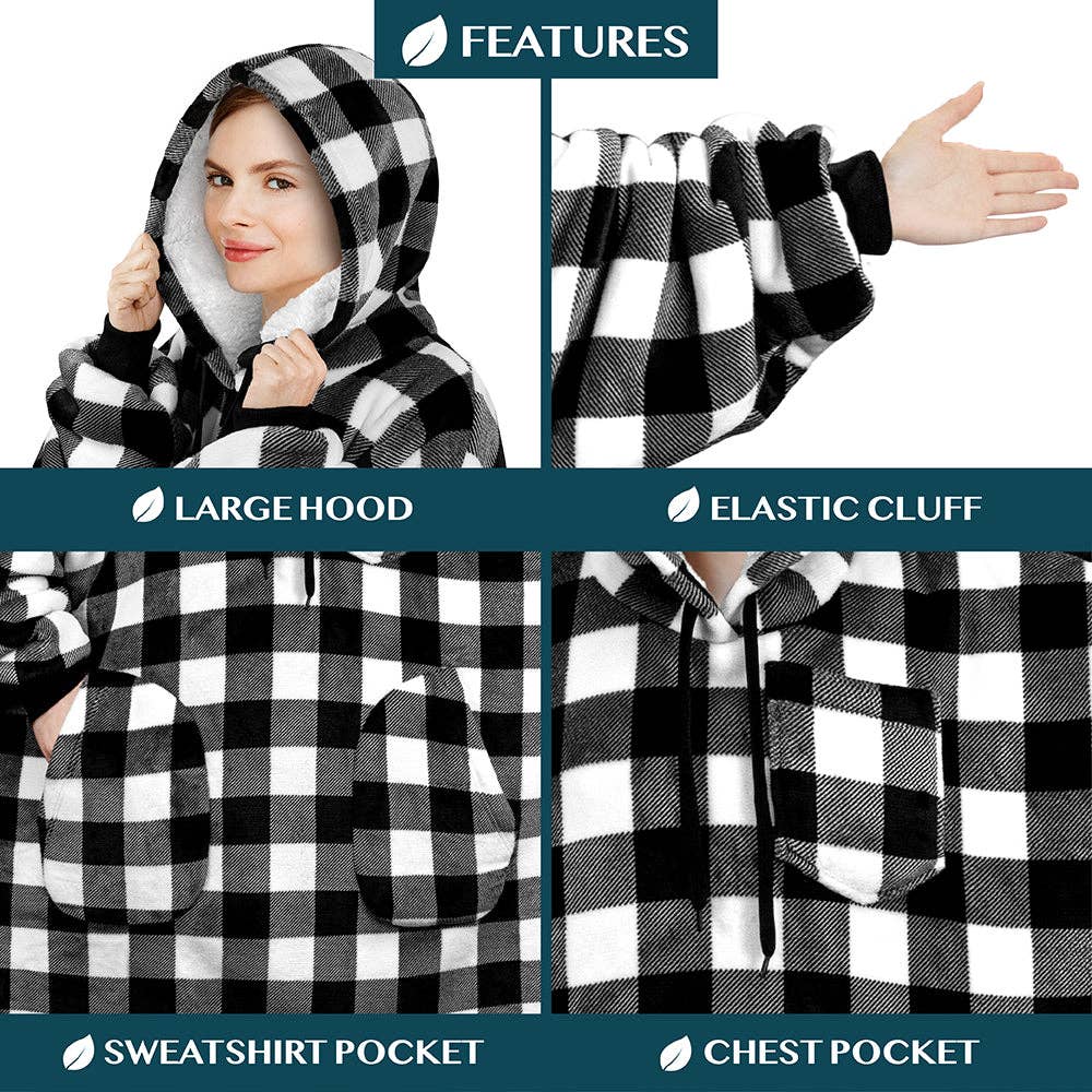 Pavilia - Wholesale Hoodie - Women's - Chest Pocket Sherpa Hoodie Blanket - Patch Pocket (Regular / Long)111