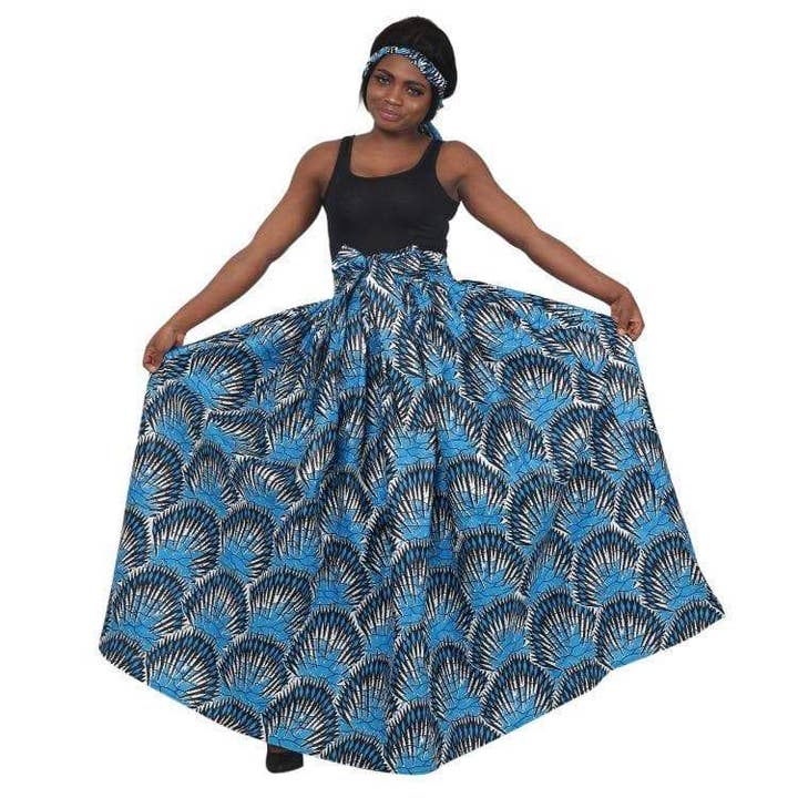 Advance Apparels – Großhandel Rock – Damen – Ocean Blue African Print Langer Maxirock Elastische Taille 16317-80