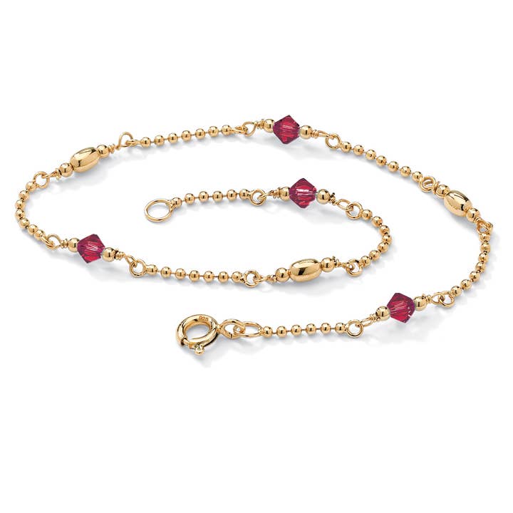 Simulated Birthstone Beaded Anklet in 14k Gold-plated Silver for wholesale by PalmBeach Jewelry