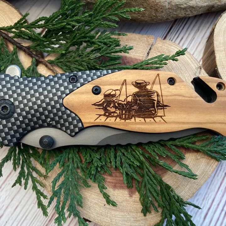 Daddy/Daughter Fishing Knife for wholesale by Quail Tail Laser Art