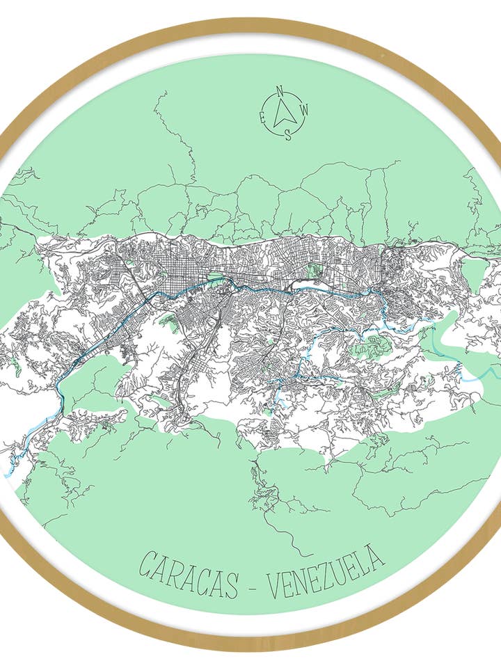 Cadre rond en bois de la ville de Caracas par Gonz.Art pour la vente par Gonz.Art