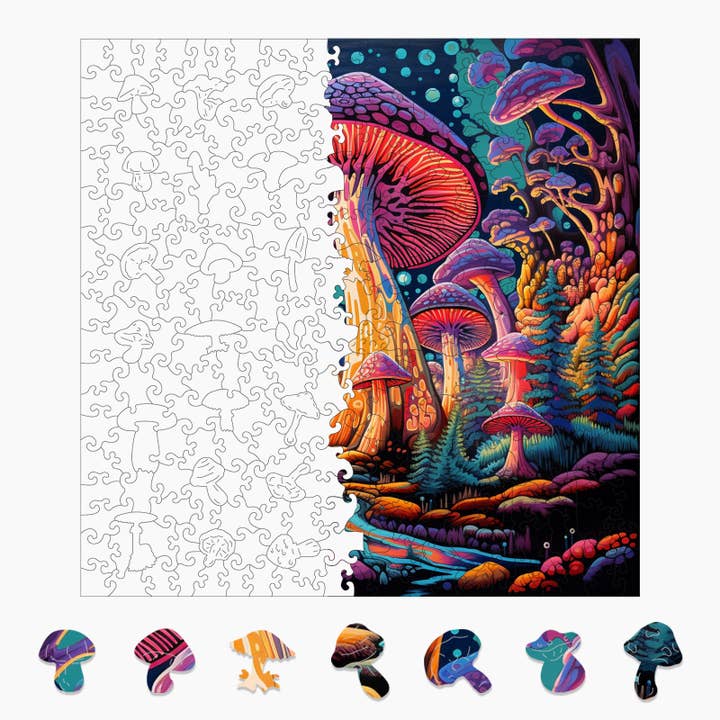 Trippy Puzzle Co - Wholesale Puzzle - Adult - Mystical Mushrooms Adult Wooden Jigsaw Puzzle 300PC1