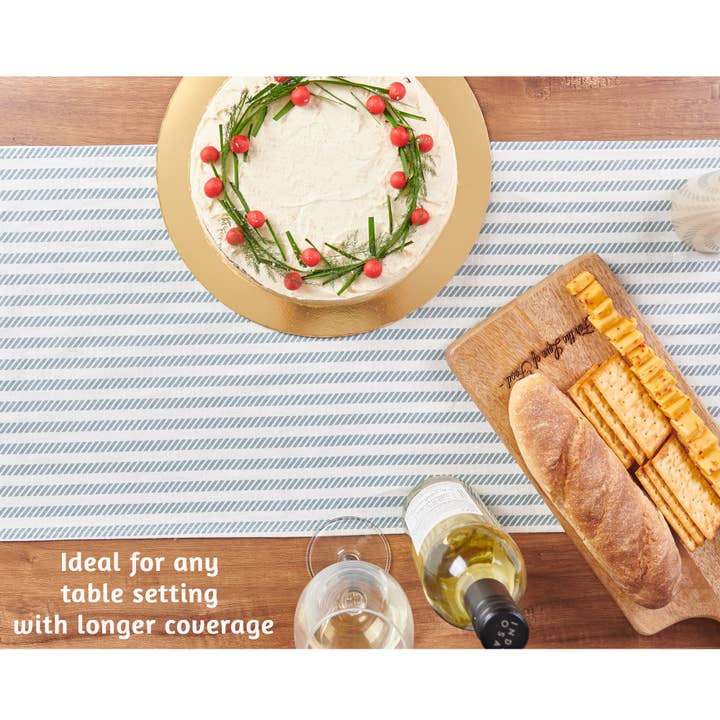Blue Stripe Table Runner 36 inch, 100% Cotton, With Tassels for wholesale on Faire1