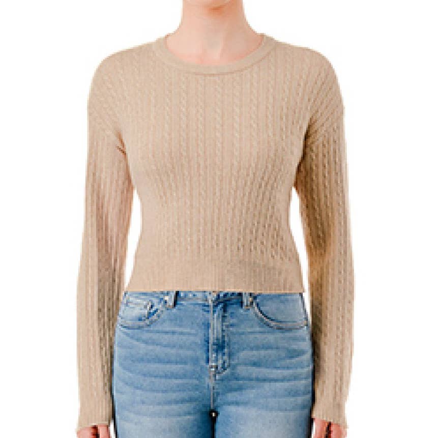 FREEZIA - Wholesale Knit Sweater - Women's - CABLE KNIT CROP SWEATER-F755460
