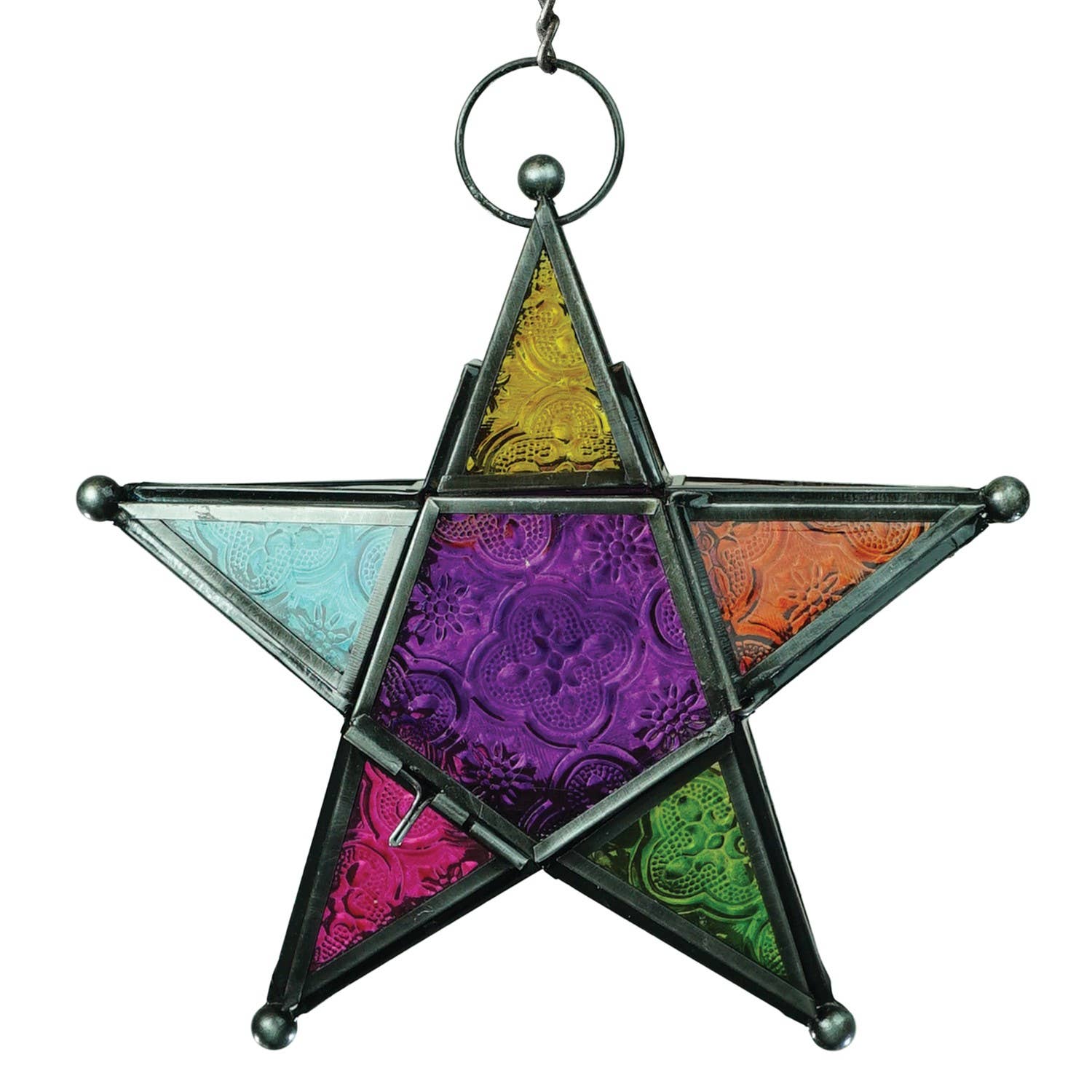In the Breeze, LLC. - Wholesale Candle Holder - Rainbow 5-Point Star Hanging Tealight Lantern0