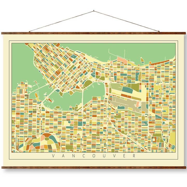 Vancouver Mosaic City Art Map, Vintage-Stil, fertig zum Aufhängen, auf Leinwand, dekoratives Wanddekor, Schriftrolle für den Großhandel von Maps Vintage