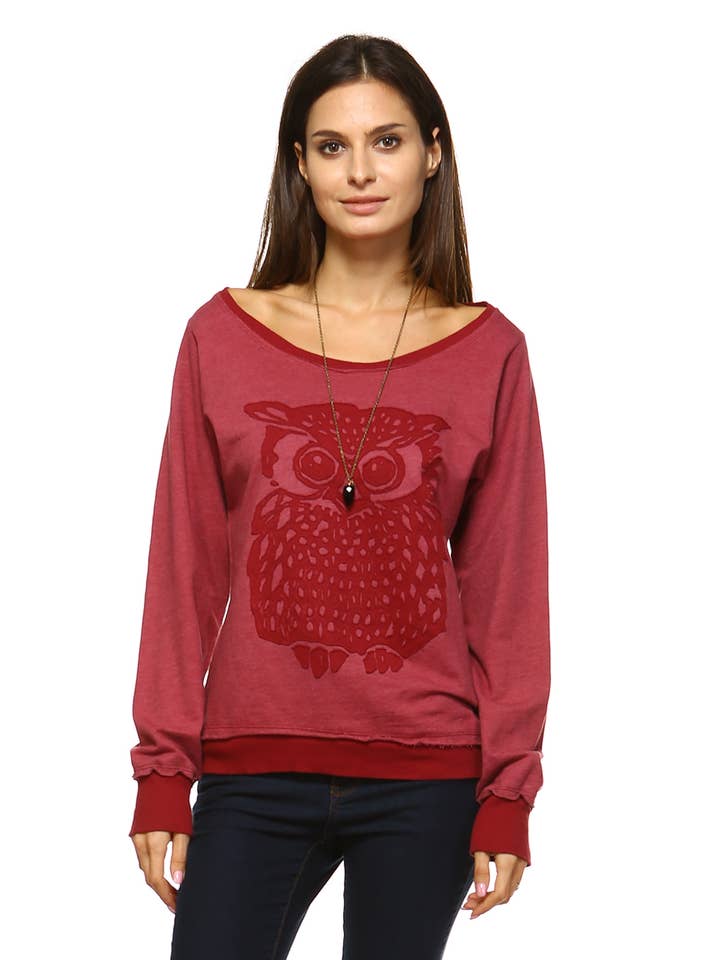 Scollo a barca Manica lunga French Terry pullover maglione w/gufo per la vendita all'ingrosso da parte di Urban X Apparel