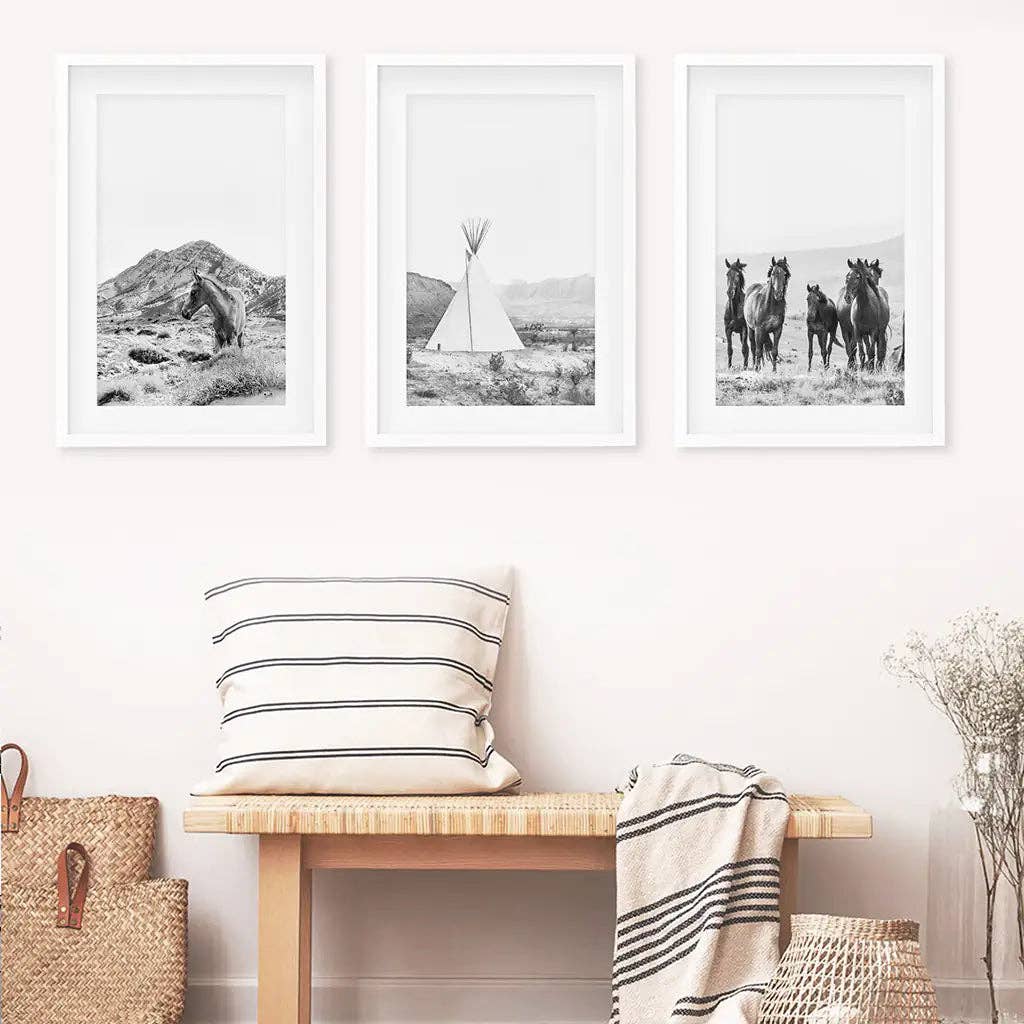 Art Lane - Wholesale Art Print - Black White Western Wall Art. Desert, Horses, Tepee Poster9