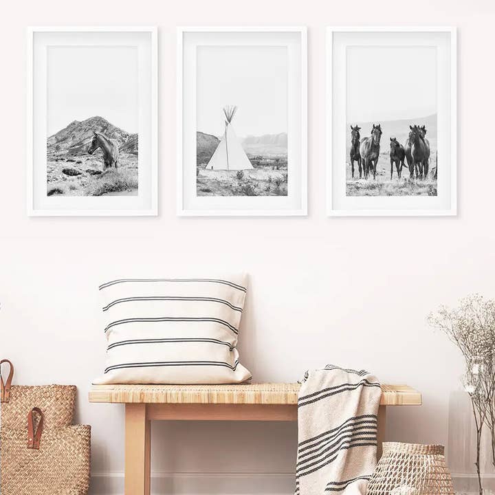 Art Lane - Wholesale Art Print - Black White Western Wall Art. Desert, Horses, Tepee Poster9
