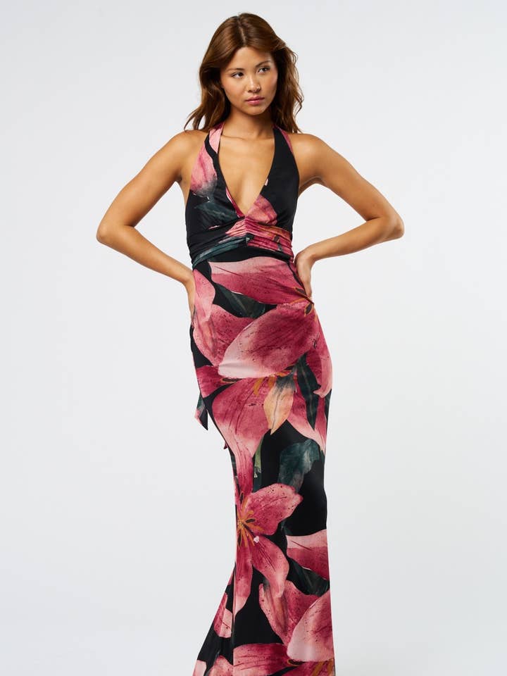 BD00027-1 Floral Mesh Maxi Dress for wholesale by Blue Blush