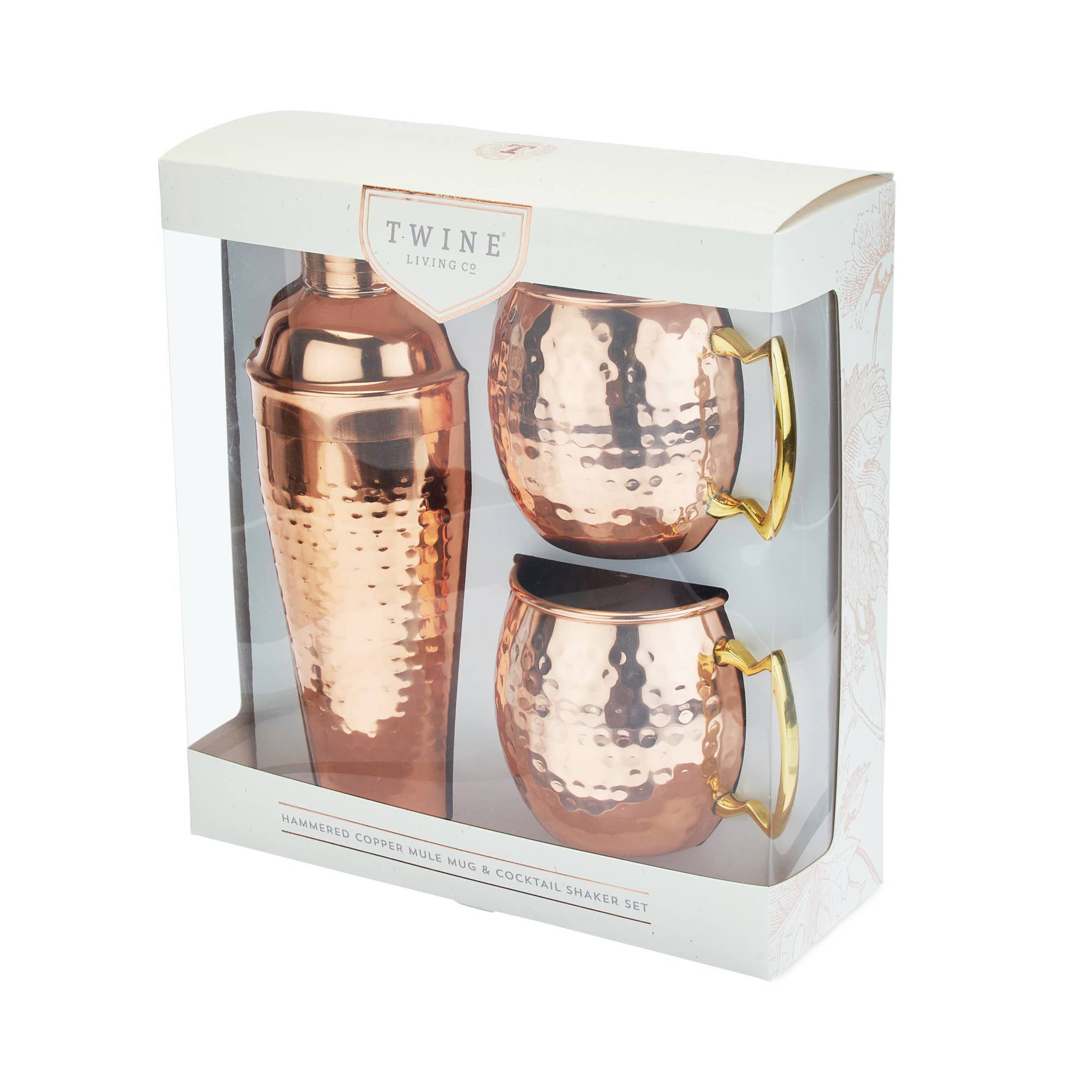 Twine - Wholesale Cocktail/Liquor Glass - Hammered Copper Plated Shaker and Moscow Mule Mugs Set of 31