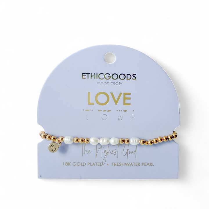 ETHICGOODS - Wholesale Beaded Bracelet - Morse Code Pearl & Gold Waterproof Beaded Bracelet | LOVE1