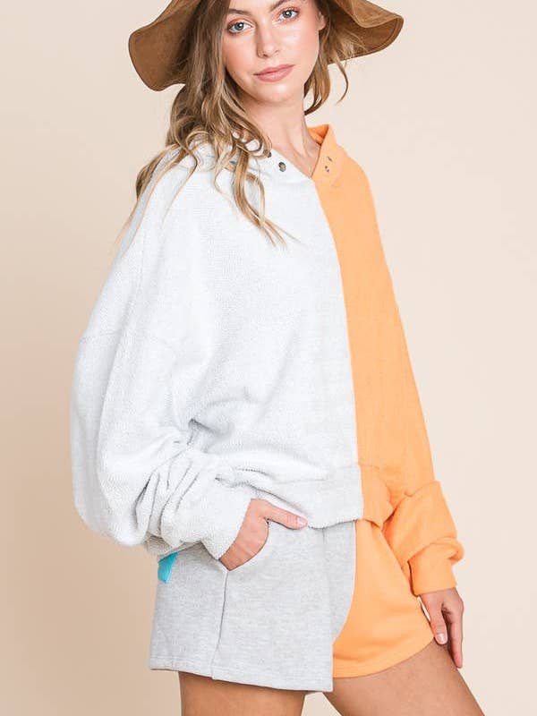 BUCKETLIST OUTLET - Wholesale Hoodie - Women's - T1767 OUTLET SALE Color Block Hoodie
