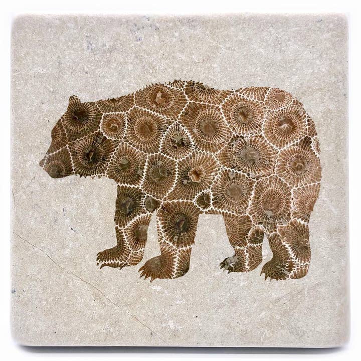 Noomoon - Wholesale Coasters - Bear Petoskey Stone Custom Name Drop Marble Coaster