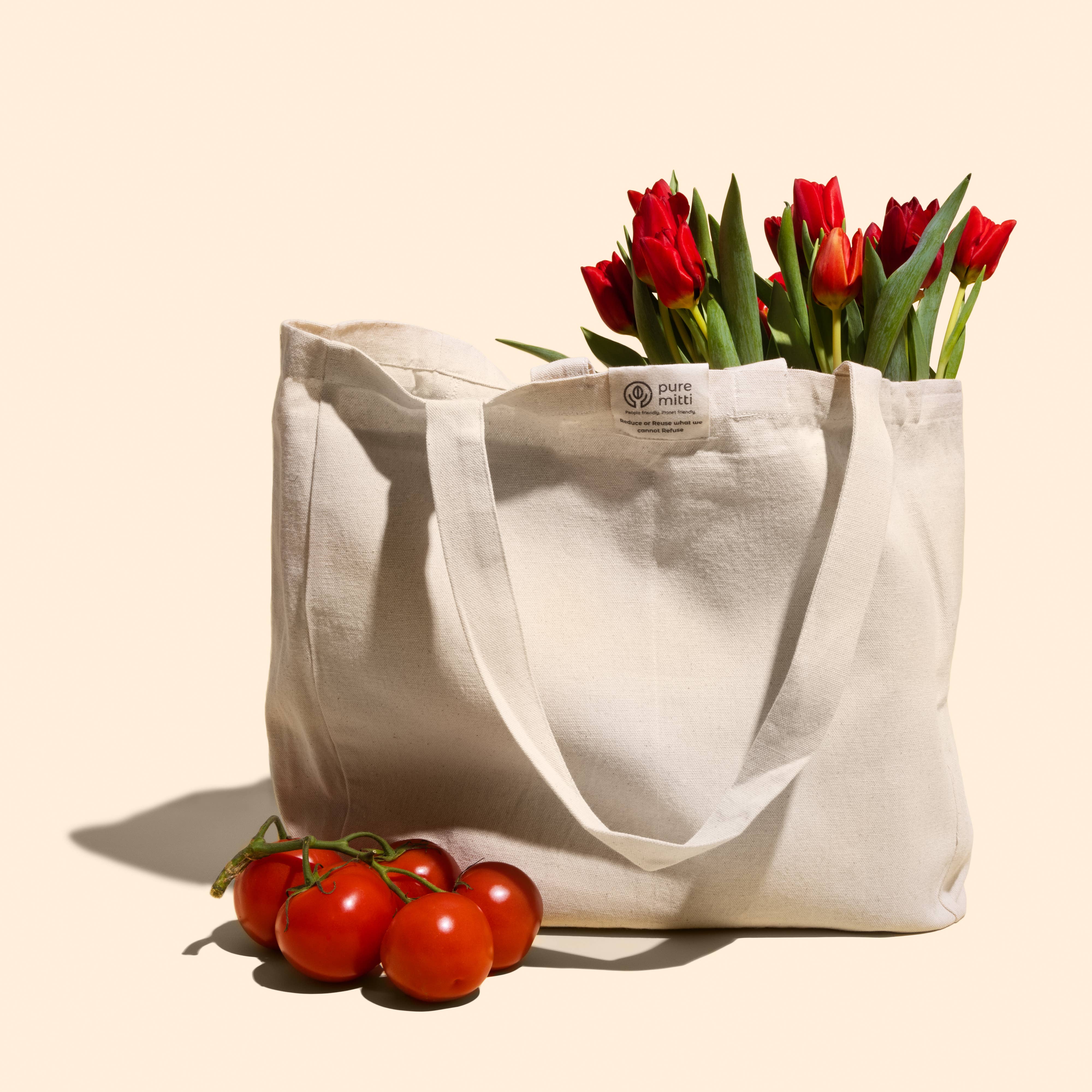 Pure Mitti - Wholesale Tote Bag - Unisex - Sustainability Love:Multi-Pocket Cotton Grocery Tote Natural1