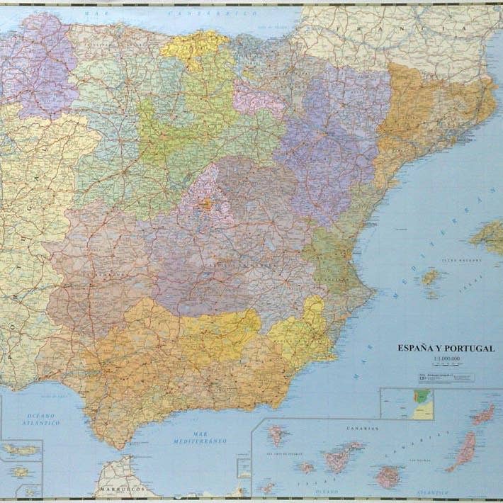 Kaart van de Iberische Politieke Muur - Kaart van Spanje en Portugal voor wholesale door Map Marketing Limited