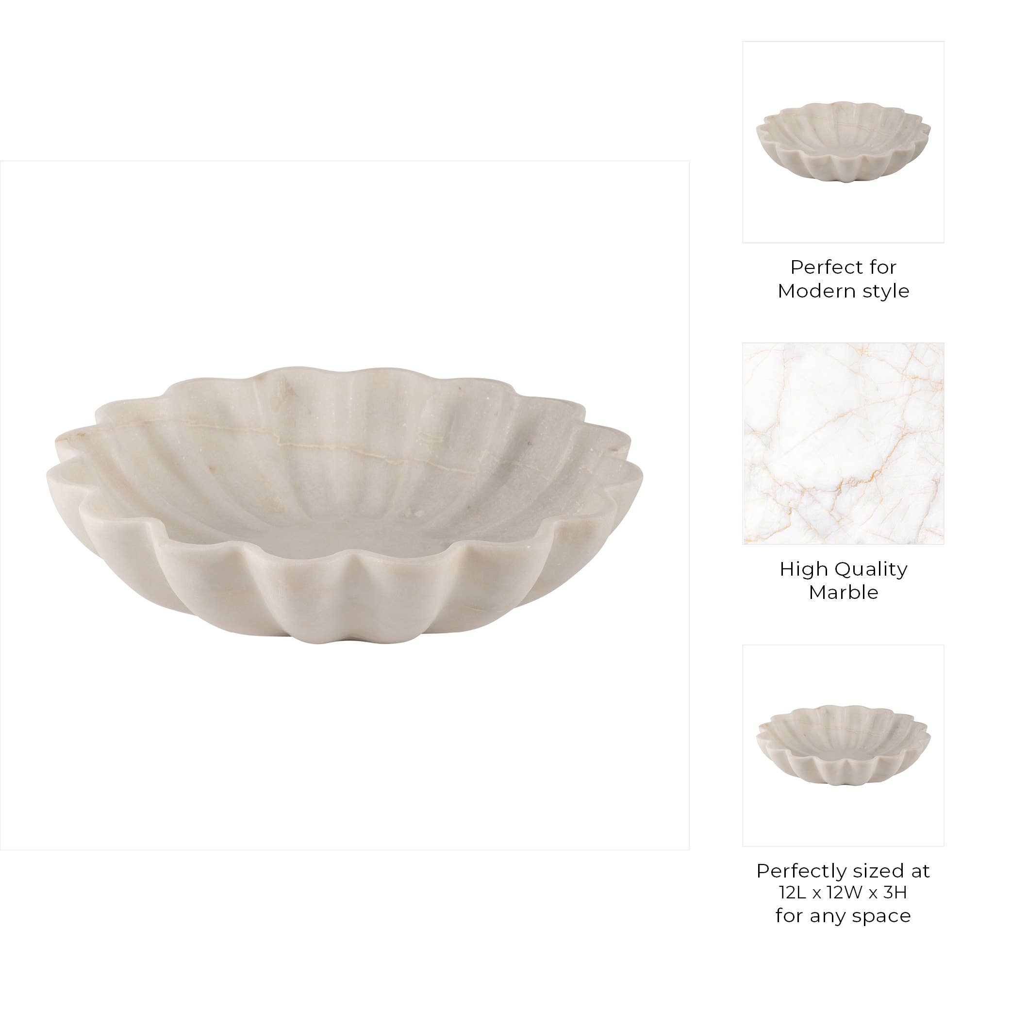 Sagebrook Home - Wholesale Decorative Plate/Dish/Bowl - Decorative Bowl - White Marble Veined Shell Shaped, 12 in.3