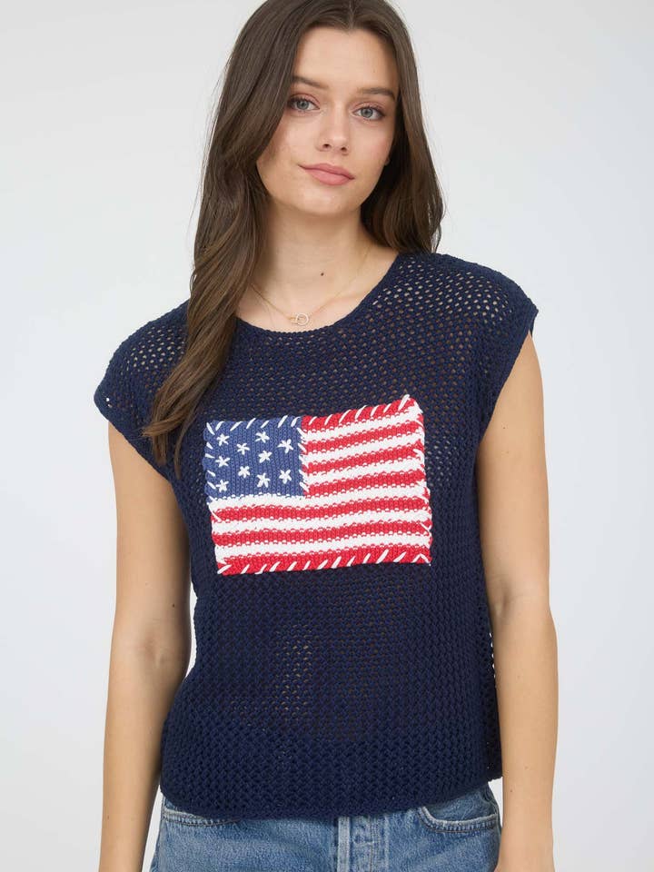 Blu Pepper - Wholesale Knit Sweater - Women's - AMERICAN FLAG CROCHET KNIT SWEATER TOP12