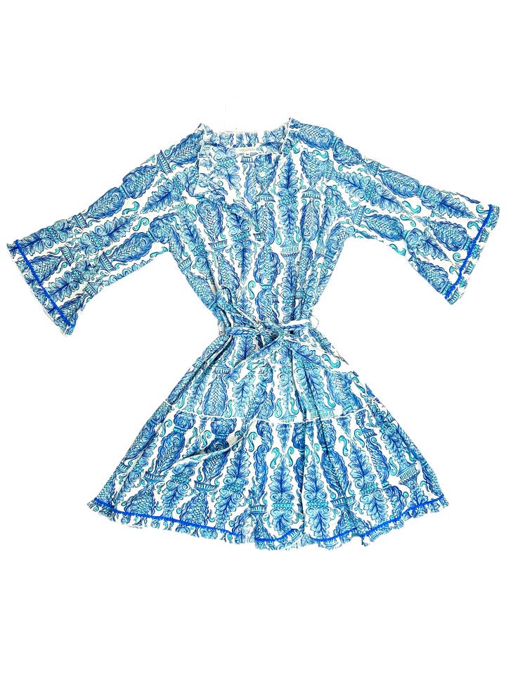 Robe à volants bleu aqua marine Alcee pour la vente par ModaPosa