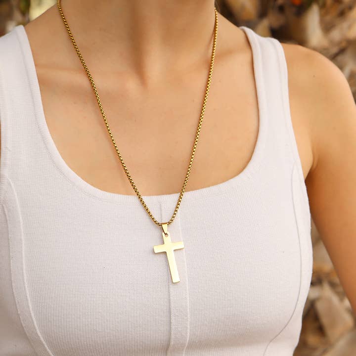 WJW - Wholesale Pendant/Charm Necklace - Stainless Steel Box Chain Cross Necklace2