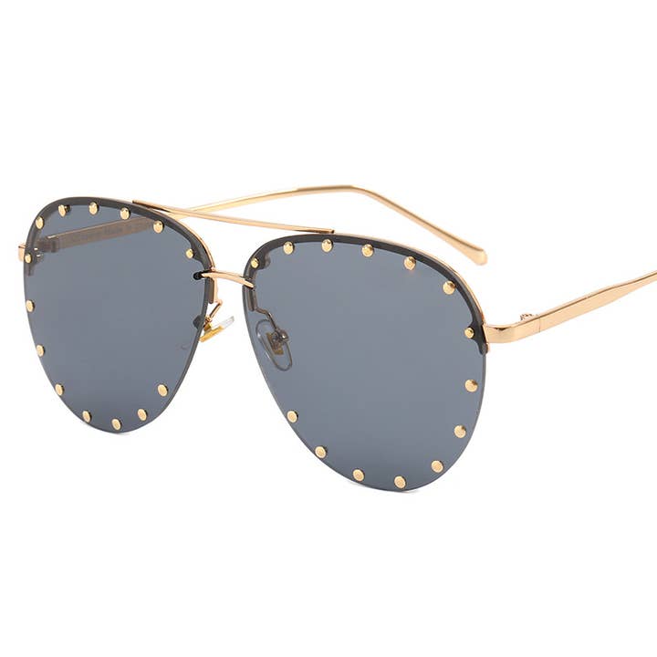 Little Trendy - Wholesale Sunglasses - Women's - Rimless Studded Aviator Sunglasses rivet sunglasses
