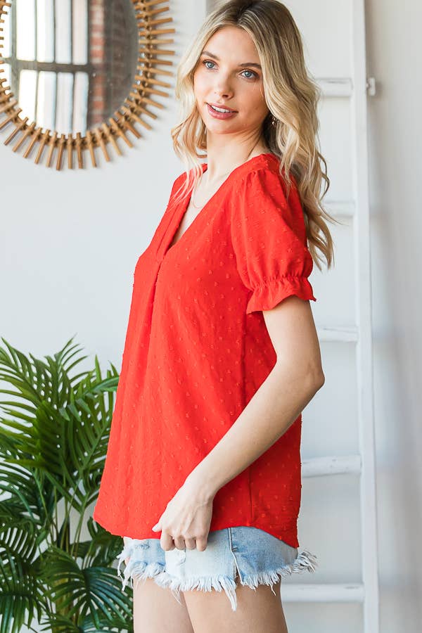 7th Ray - Vendita all'ingrosso Camicetta - Donna - Blusa a maniche corte con volant e scollo a V con pois svizzeri T468314