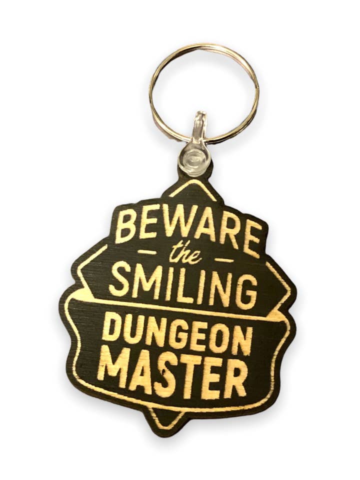 Beware the Smiling DM Baltic Wooden Keyring for wholesale by AtomicPins