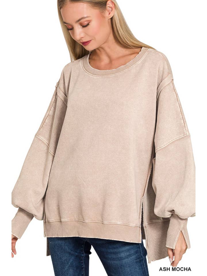 Vanilla Monkey - Wholesale Sweatshirt – Women's - Acid Washed Batwing Sleeve Fleece Sweatshirts1