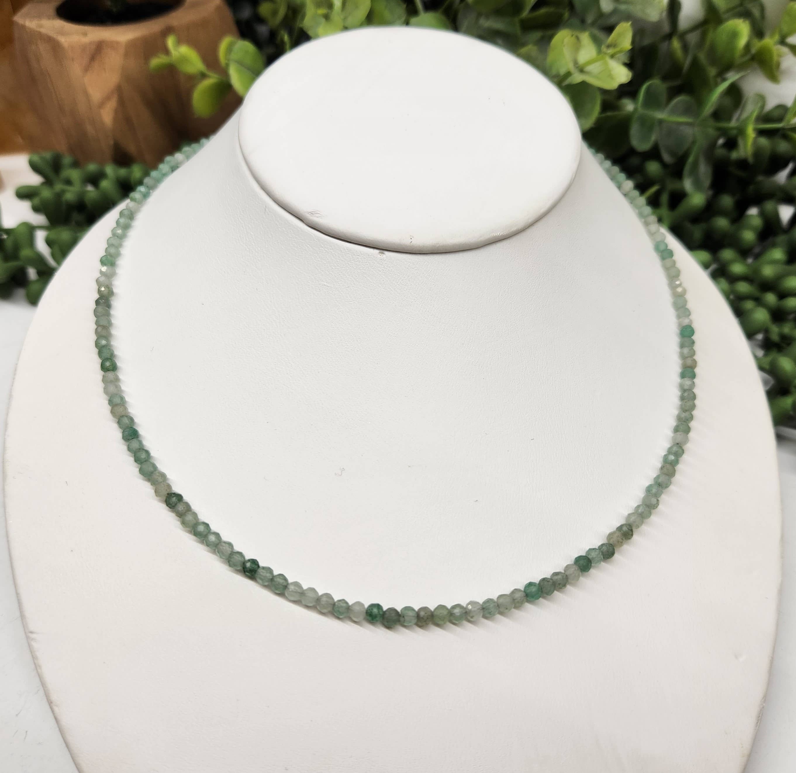 Meraki Gemstones - Wholesale Beaded/Pearl Necklace - Green Aventurine Faceted Necklace w/Silver Color Findings3mm2