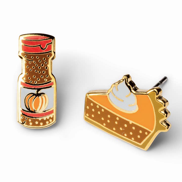 Pumpkin Spice Post Earrings - Gold Thanksgiving Pie Studs for wholesale by Yellow Owl Workshop