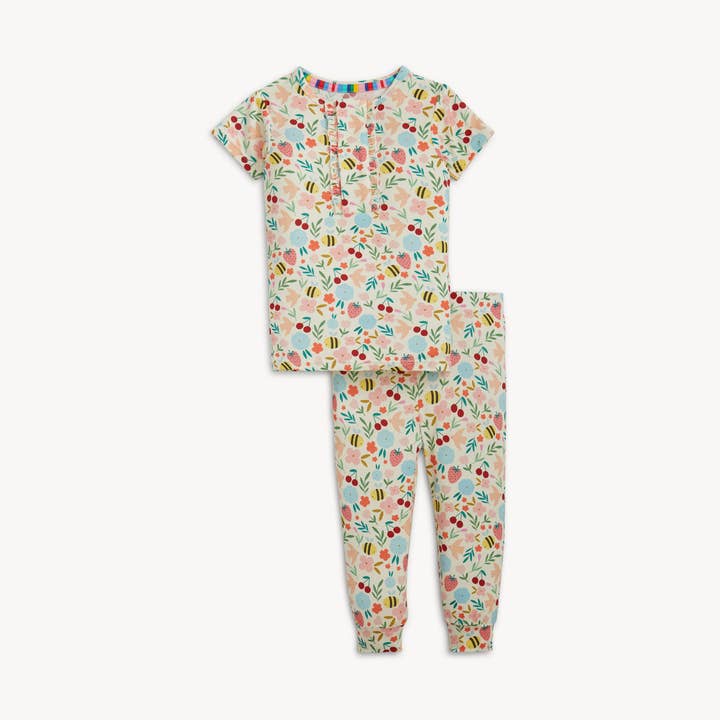 Pijama "Honey Blossom" de modal magenta, con volantes, manga larga y pantalón largo para venta al por mayor de Magnetic Me