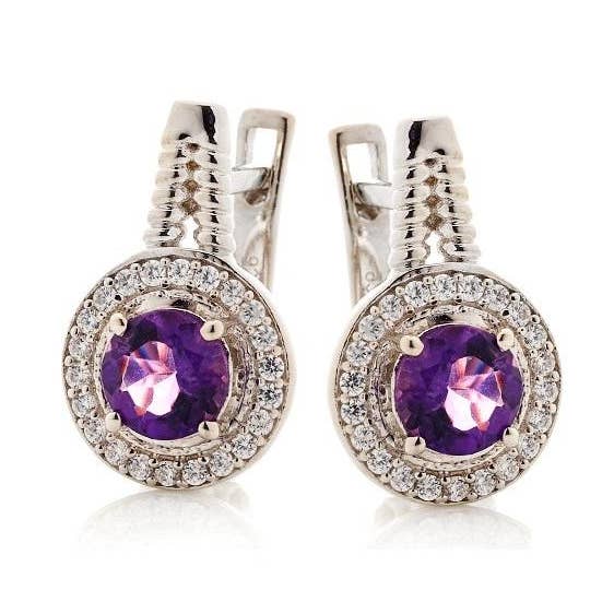 Amethyst and zirconium oxide earrings, silver for wholesale by OPALOOK France