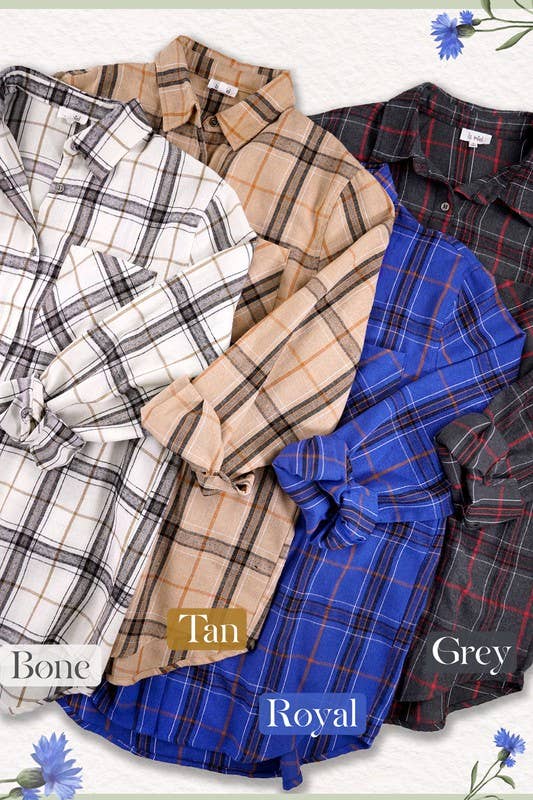 La Miel - Wholesale Button Down Shirt - Women's - SRT1312-Loose Fit Button Down Soft Fabric Plaid Shirts20