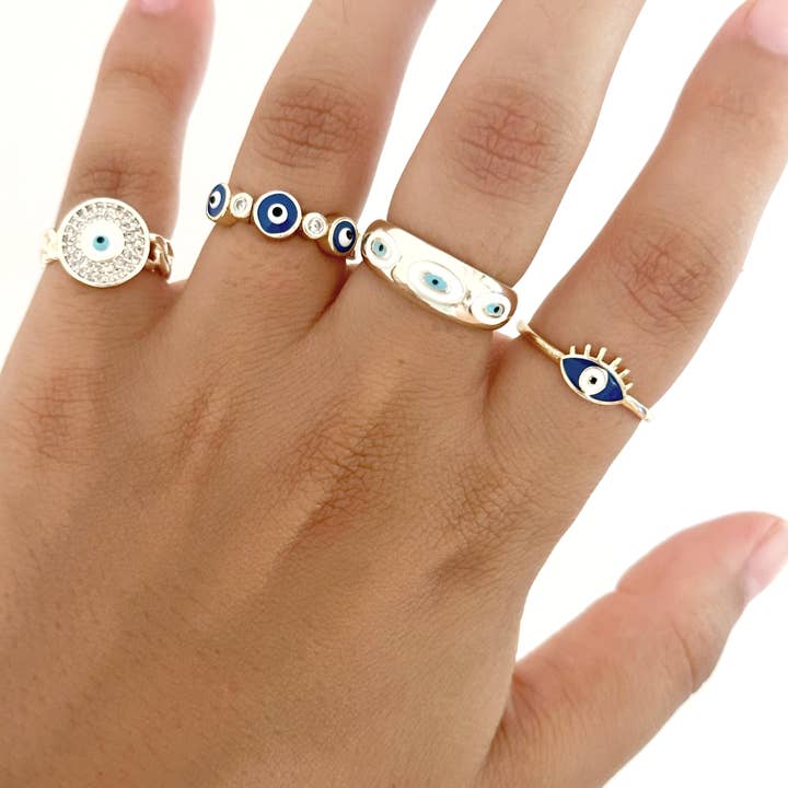 Evileyefavor - Wholesale Band/Stacked Ring - Gold Evil Eye Ring, Adjustable Stackable Ring, Blue Evil Eye5